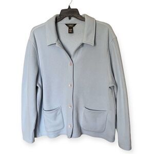 L.L. Bean Powder Blue Fleece Button Down Collared Jacket with Pockets Size 2X